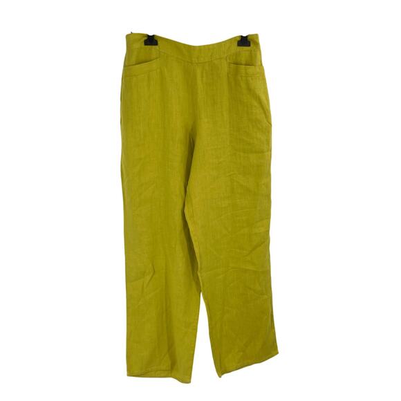 FLAX By Jeanne Engelhart 100% Linen Wide Leg Pants Elastic Waist In Green Size M - Picture 1 of 8